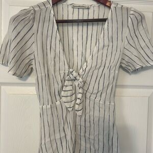 Abercrombie & Fitch Women's Tie-Front Blouse - Blue and White Stripes
